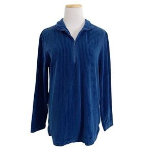 Vintage Ribbed Velour Blue 3/4 Zip Long Sleeve Shirt Sz S Mock Neck
